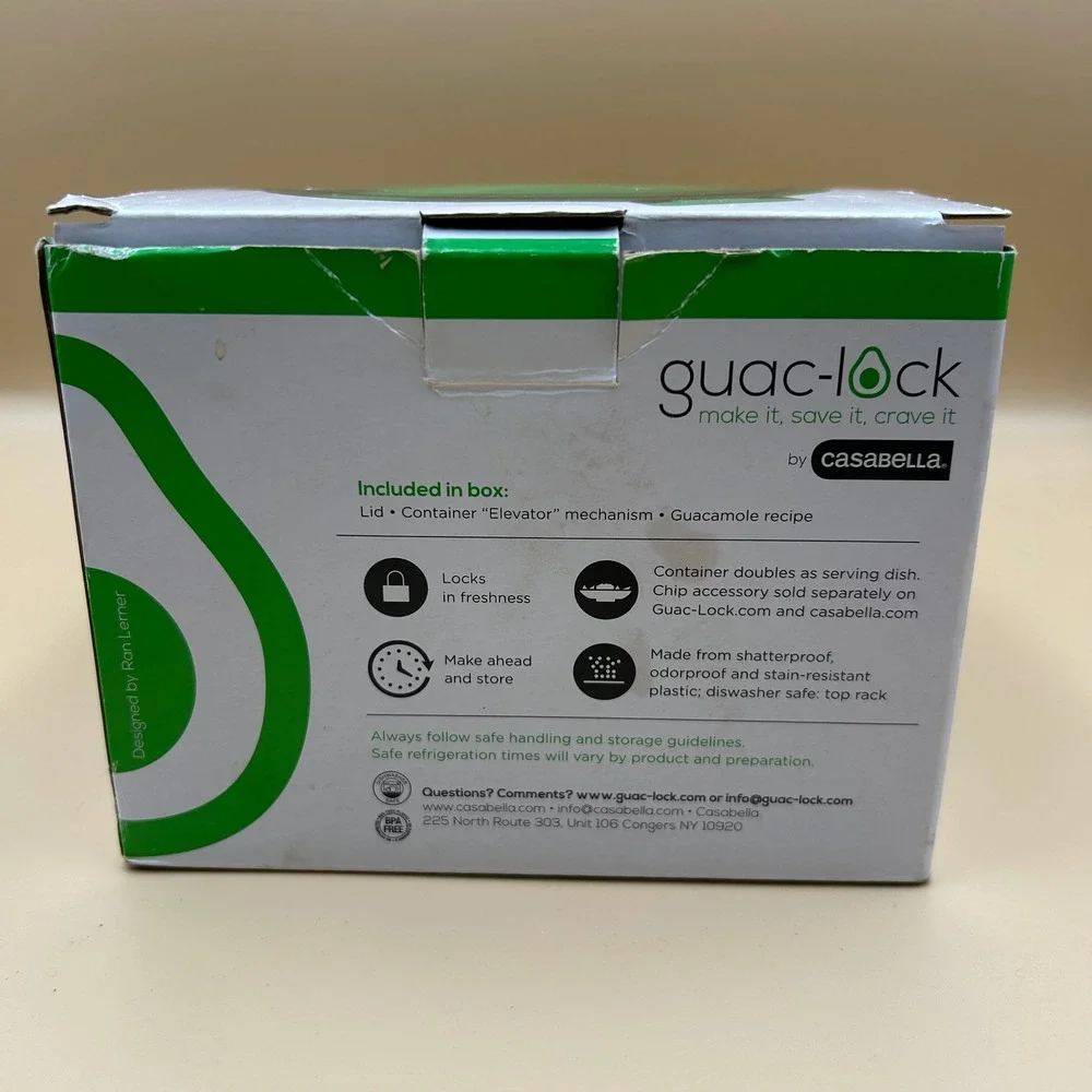 Casabella Guac-Lock Guacamole Storage Container Green Airtight Freshness Saver